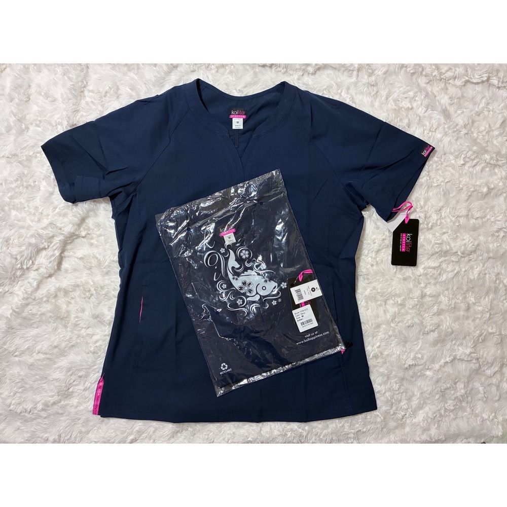 LOT of 2 Koi Lite Stretch Action Scrub Top Navy Blue Womens Medium NWT‎